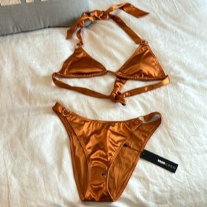 NWT Fashion Nova Bronze Bathing suit with Gold Accents